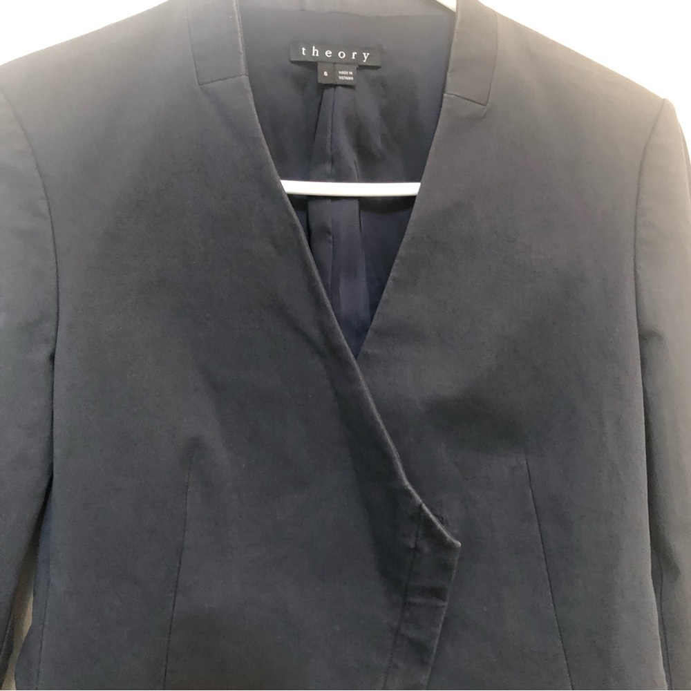 WOMENS THEORY BLACK LANISO FOSTERED ASYMMETRICAL ZIP BLAZER SZ 6 - Picture 2 of 10